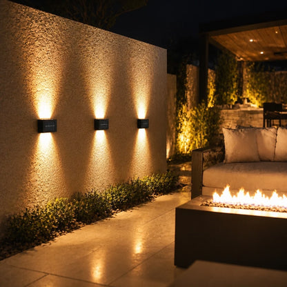 Modern Up and Down Solar Wall Lights – Waterproof LED Exterior Sconce for Garden, Patio, Yard, and Balcony Decoration (4-LED & 6-LED Options)