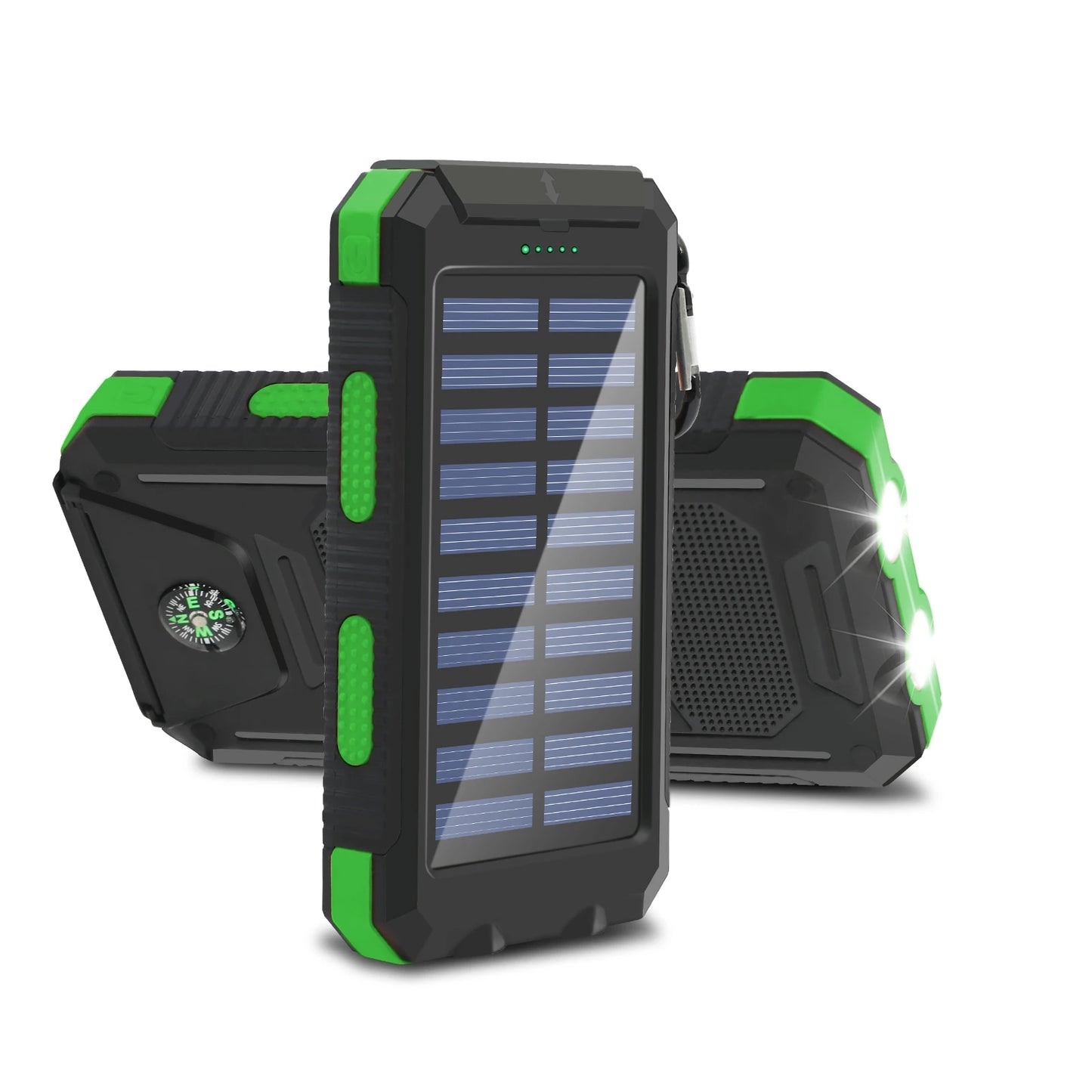 20,000mAh Rugged Solar Power Bank | Dual USB Fast-Charging Portable Charger with SOS Flashlight & Compass
