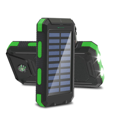 20,000mAh Rugged Solar Power Bank | Dual USB Fast-Charging Portable Charger with SOS Flashlight & Compass