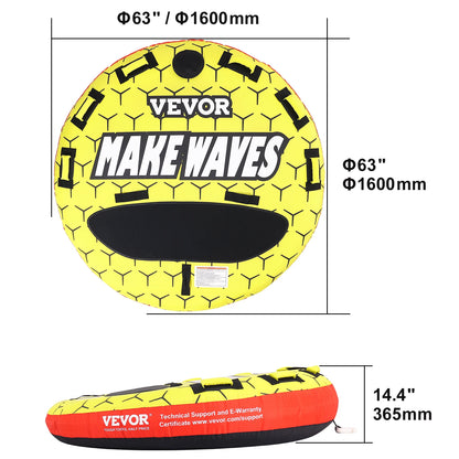 3-Person Inflatable Towable Tube for Boating | Heavy-Duty 62" Water Sports Tube with Stabilizer Fins