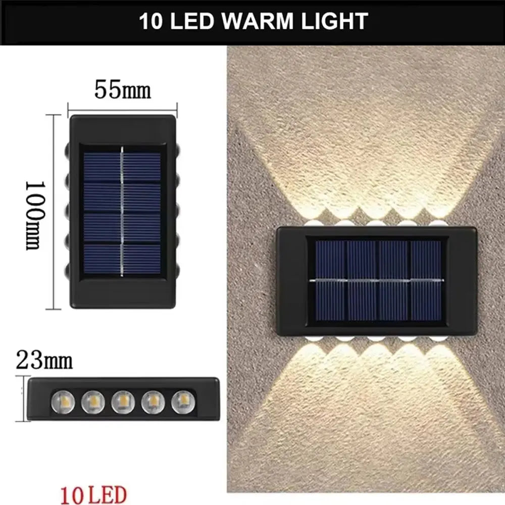 Modern Up and Down Solar Wall Lights – Waterproof LED Exterior Sconce for Garden, Patio, Yard, and Balcony Decoration (4-LED & 6-LED Options)