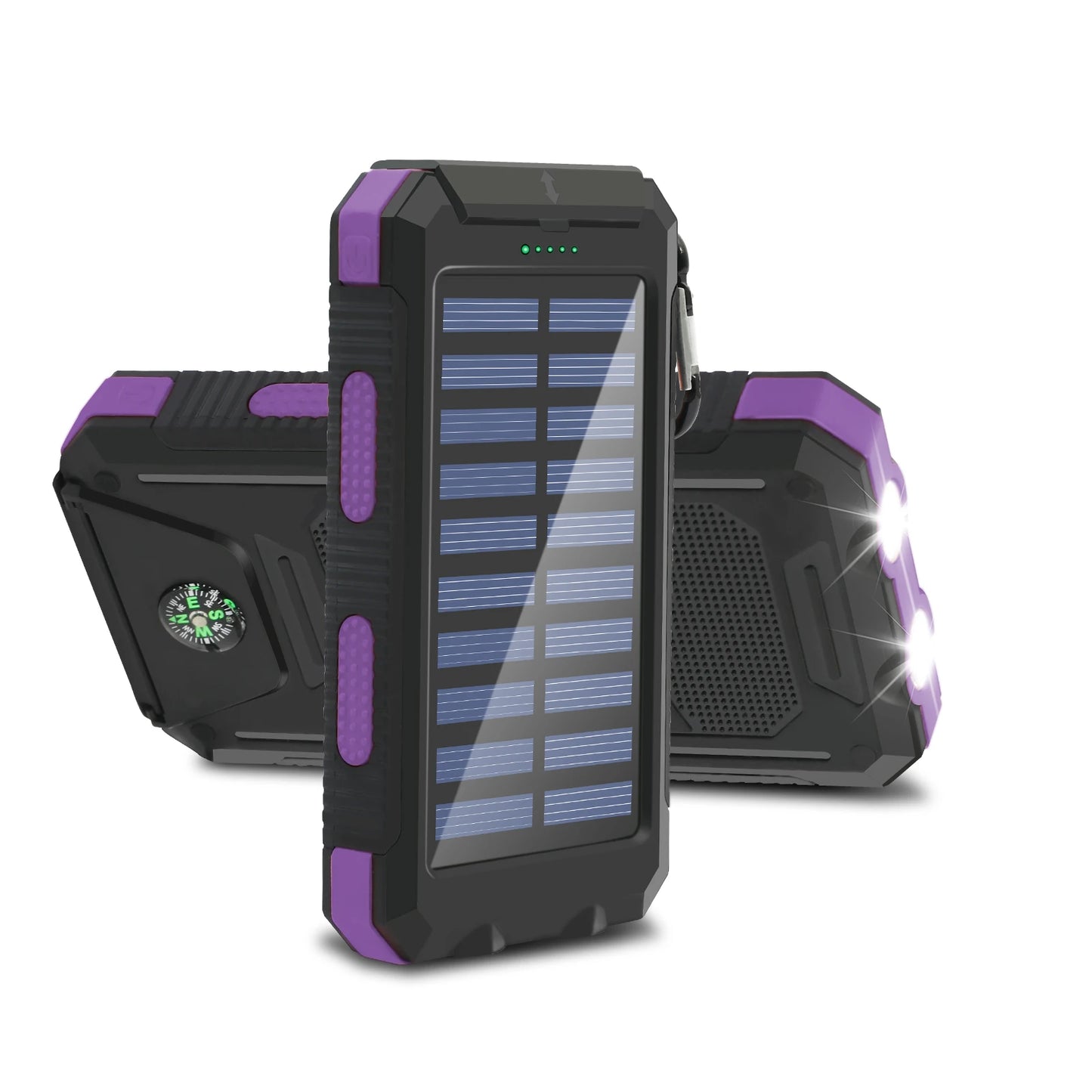 20,000mAh Rugged Solar Power Bank | Dual USB Fast-Charging Portable Charger with SOS Flashlight & Compass