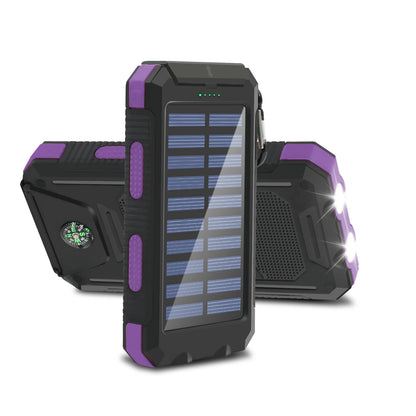 20,000mAh Rugged Solar Power Bank | Dual USB Fast-Charging Portable Charger with SOS Flashlight & Compass