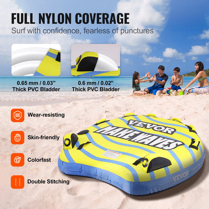 3-Person Inflatable Towable Tube for Boating | Heavy-Duty 62" Water Sports Tube with Stabilizer Fins