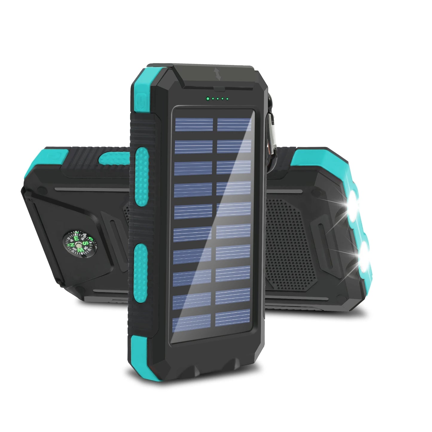 20,000mAh Rugged Solar Power Bank | Dual USB Fast-Charging Portable Charger with SOS Flashlight & Compass