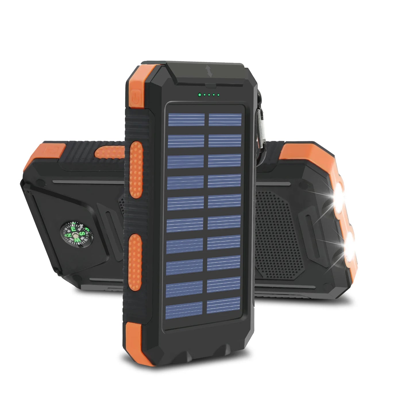 20,000mAh Rugged Solar Power Bank | Dual USB Fast-Charging Portable Charger with SOS Flashlight & Compass