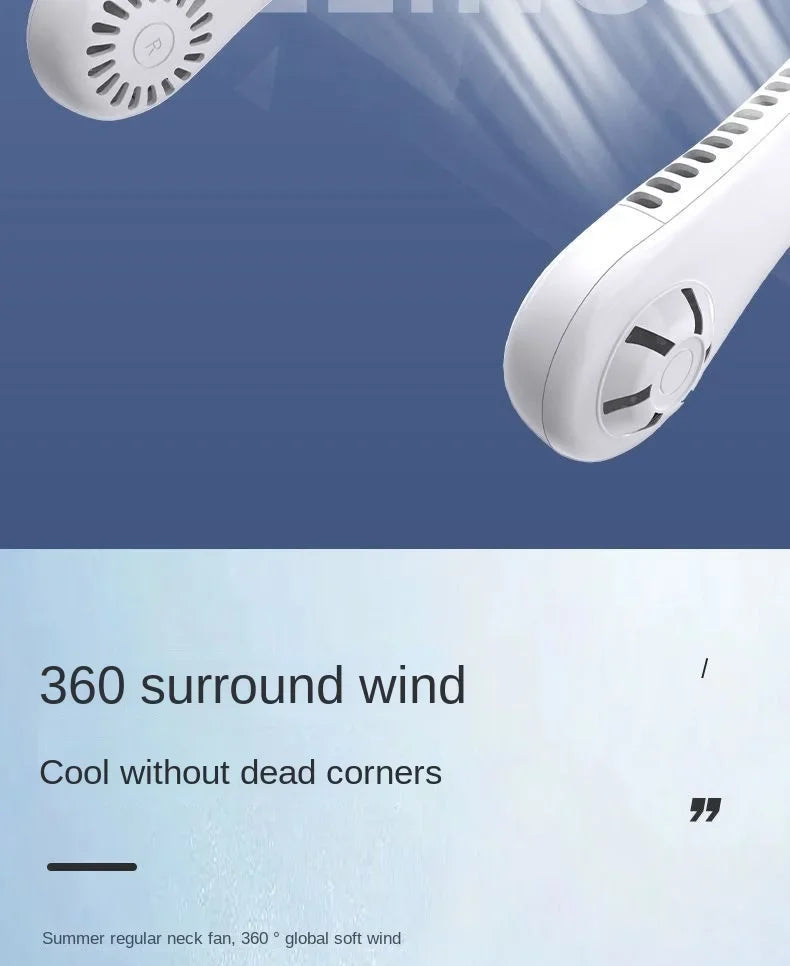 Mini Neck Mounted Fan Portable Bladeless Neck Rechargeable Air Cooler 3 Speed Mini Summer Sports Fan Outdoor Long endur
