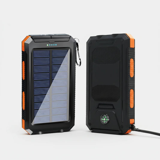 20,000mAh Rugged Solar Power Bank | Dual USB Fast-Charging Portable Charger with SOS Flashlight & Compass