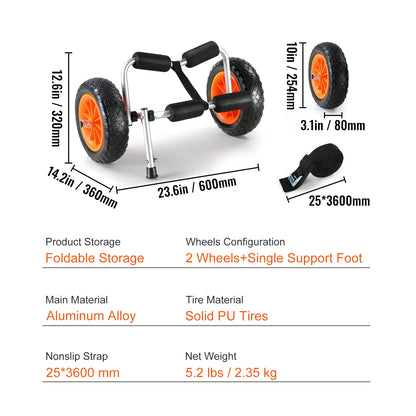 Heavy-Duty Foldable Kayak Cart | All-Terrain Canoe & Paddleboard Dolly (450 lbs Capacity)