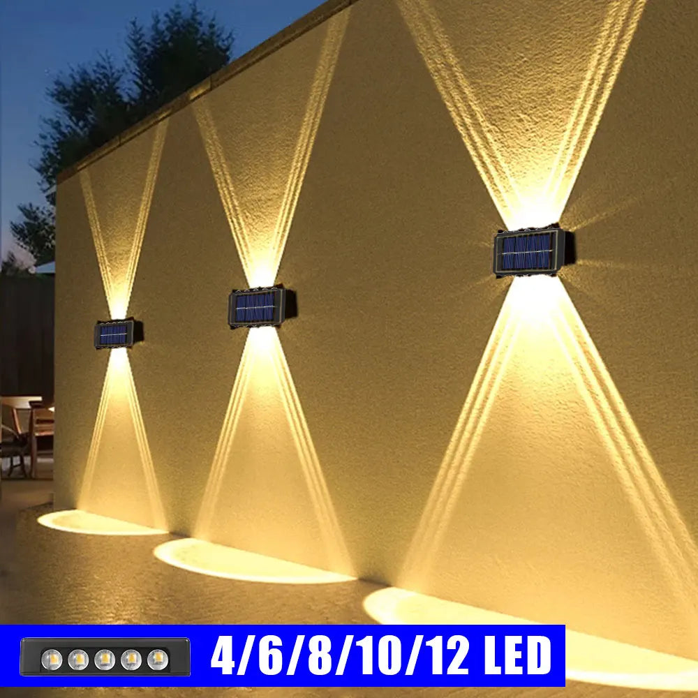 Modern Up and Down Solar Wall Lights – Waterproof LED Exterior Sconce for Garden, Patio, Yard, and Balcony Decoration (4-LED & 6-LED Options)