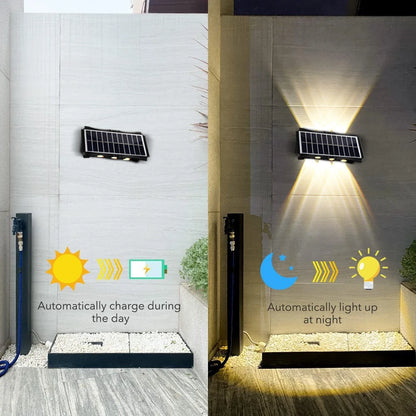 Modern Up and Down Solar Wall Lights – Waterproof LED Exterior Sconce for Garden, Patio, Yard, and Balcony Decoration (4-LED & 6-LED Options)
