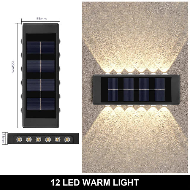Modern Up and Down Solar Wall Lights – Waterproof LED Exterior Sconce for Garden, Patio, Yard, and Balcony Decoration (4-LED & 6-LED Options)