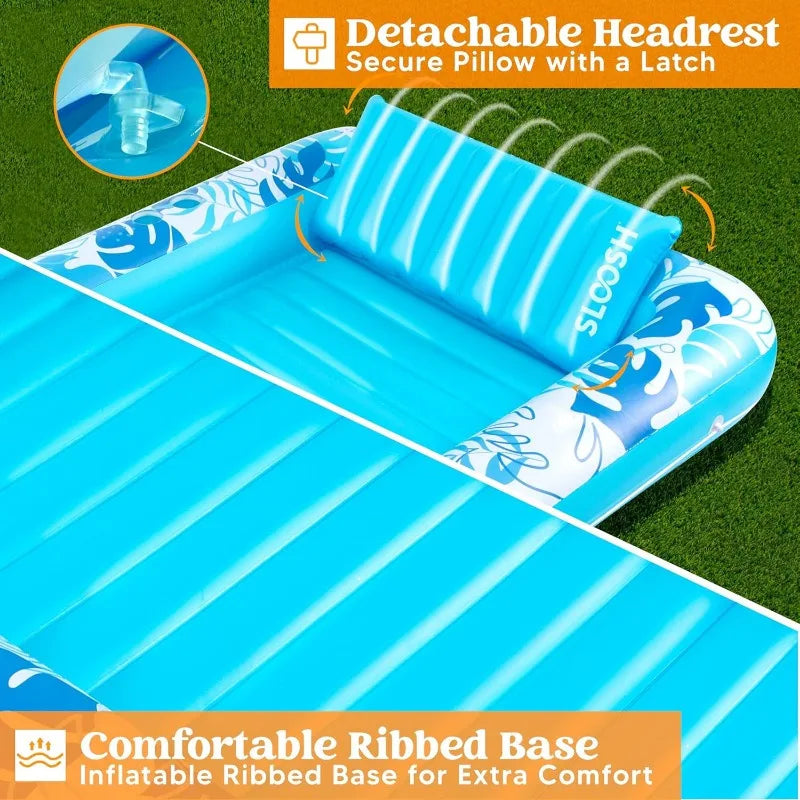 4-in-1 Inflatable Tanning Pool Float (70" x 46") – Extra-Large Suntan Tub Lounge Raft with Removable Pillow, Cup Holders & Wrap-Around Rope – Heavy-Duty Blow-Up Pool Lounge Bed for Adults