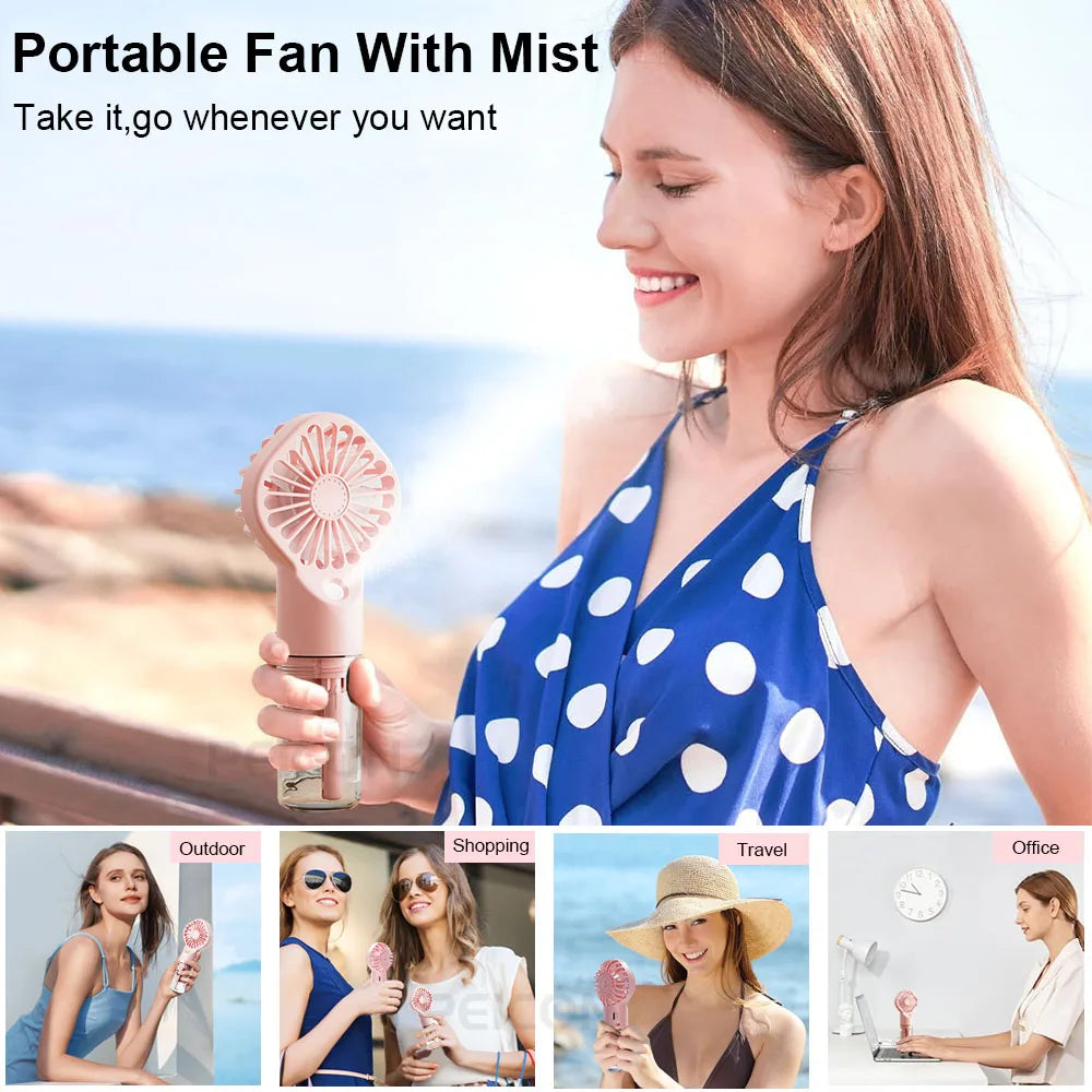 Portable Handheld Spray Fan Mini USB Rechargeable Fan Outdoor Small