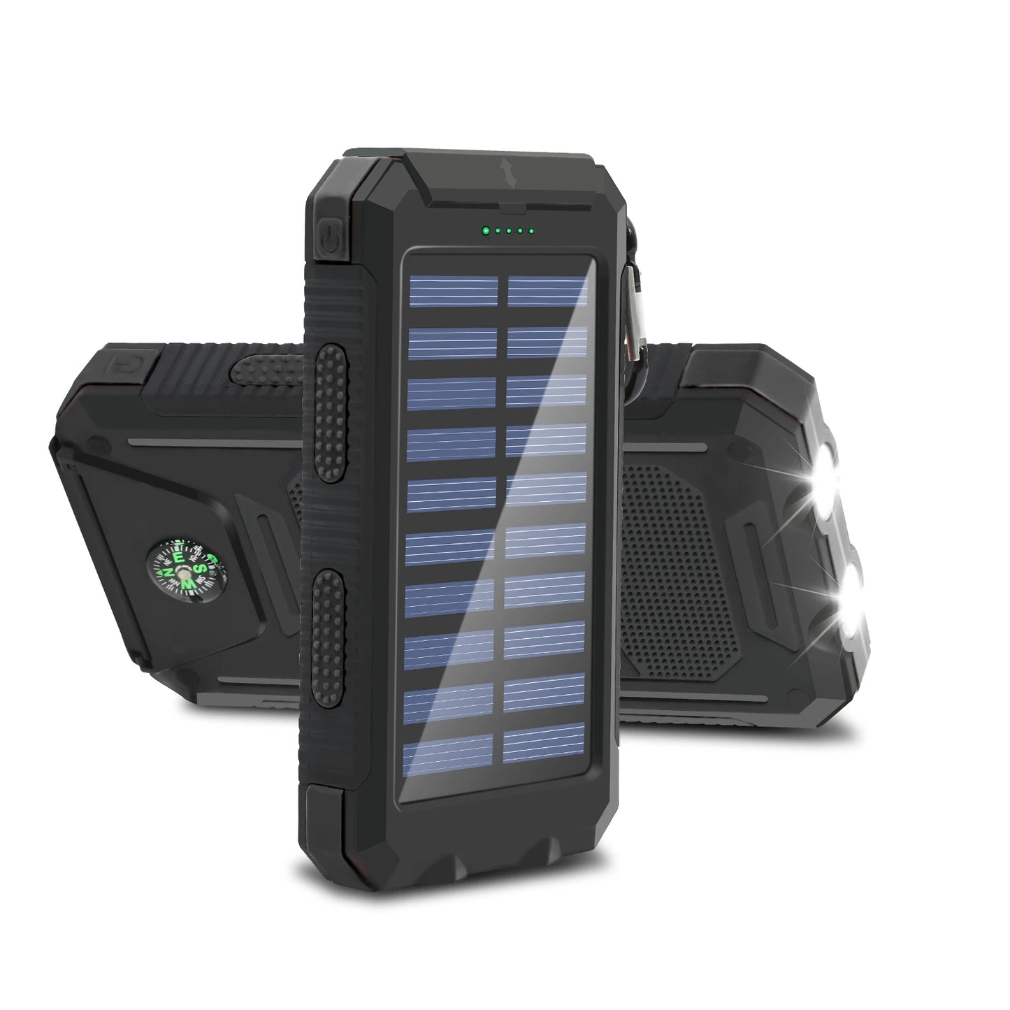 20,000mAh Rugged Solar Power Bank | Dual USB Fast-Charging Portable Charger with SOS Flashlight & Compass