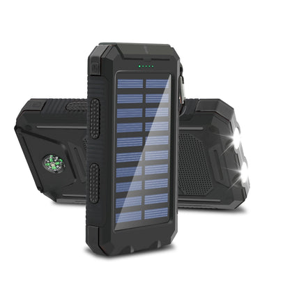 20,000mAh Rugged Solar Power Bank | Dual USB Fast-Charging Portable Charger with SOS Flashlight & Compass