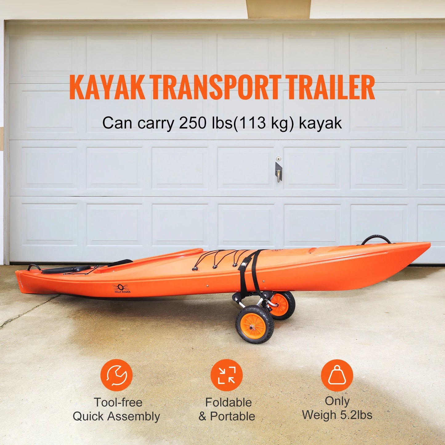 Heavy-Duty Foldable Kayak Cart | All-Terrain Canoe & Paddleboard Dolly (450 lbs Capacity)