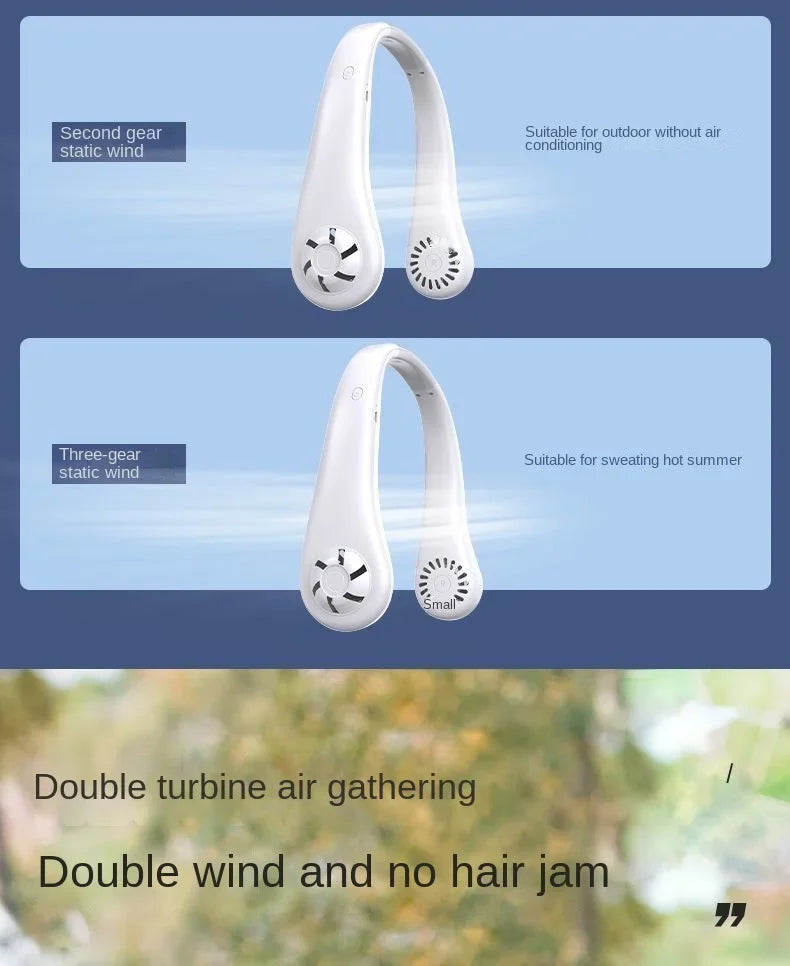Mini Neck Mounted Fan Portable Bladeless Neck Rechargeable Air Cooler 3 Speed Mini Summer Sports Fan Outdoor Long endur
