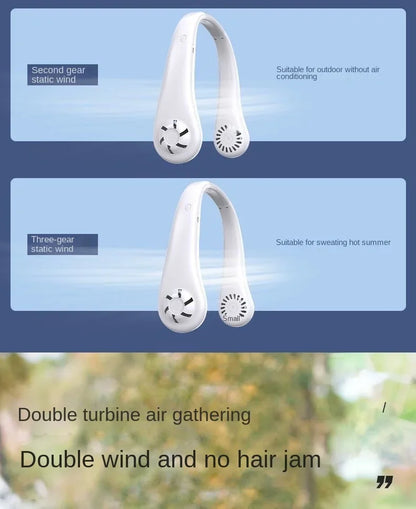 Mini Neck Mounted Fan Portable Bladeless Neck Rechargeable Air Cooler 3 Speed Mini Summer Sports Fan Outdoor Long endur