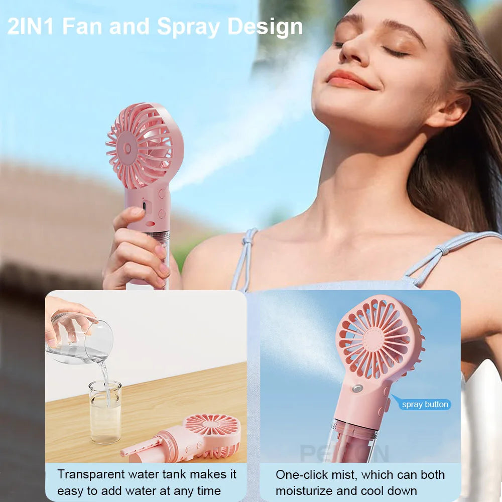 Portable Handheld Spray Fan Mini USB Rechargeable Fan Outdoor Small